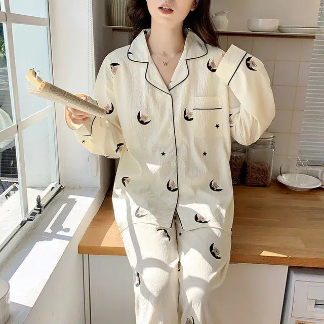 静英鸾 可爱卡通简约舒适可外穿家居服睡衣套装 女款