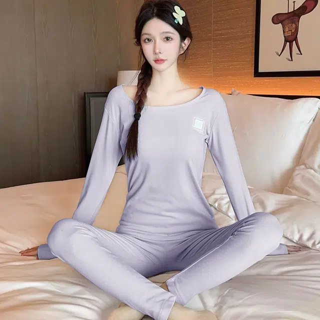 静英鸾 德绒长袖长裤圆领套头简约纯色甜美两件套家居服秋冬季保暖套装 女款