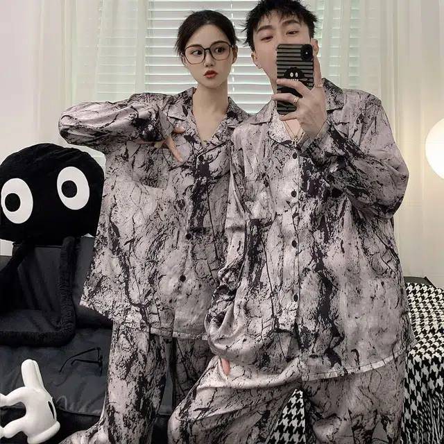 静英鸾 舒适简约休闲翻领长袖长裤可外穿开衫家居服睡衣礼盒 男女同款