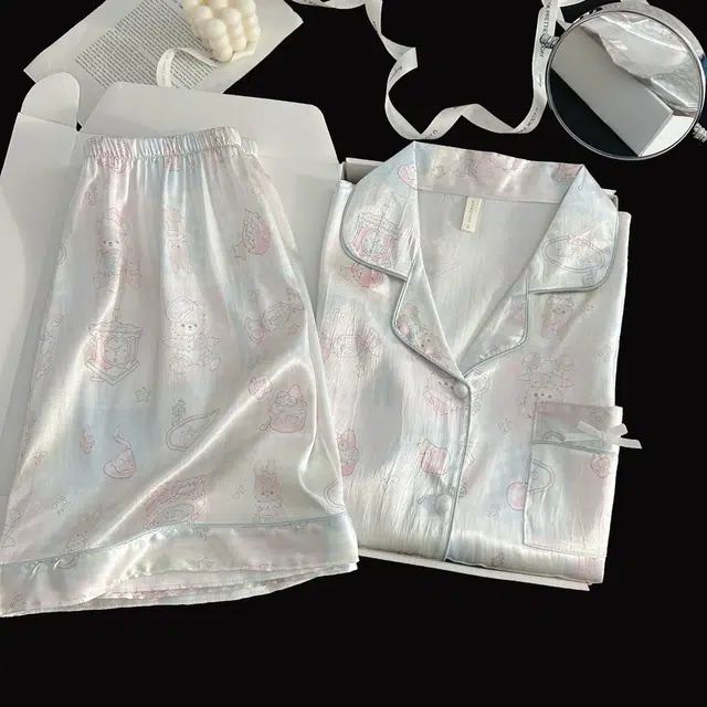 静英鸾 夏季女简约休闲风短袖短裤开衫可外穿家居服睡衣套装 女款