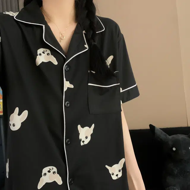 静英鸾 简约法斗犬短袖长裤春夏秋款家居服三件套睡衣套装 女款