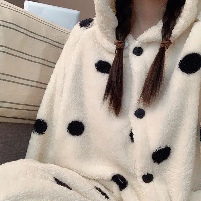 静英鸾 圆点舒适轻便加绒加厚长袖长裤家居服睡衣套装 女款