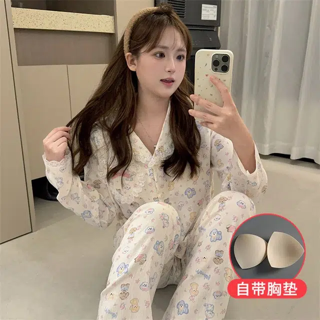 静英鸾 翻领卡通小狗甜美风休闲舒适家居服睡衣礼盒 女款