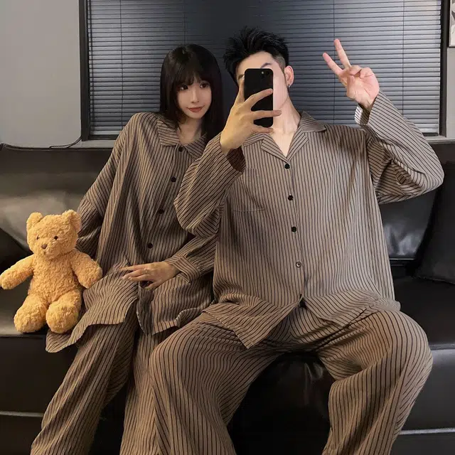 静英鸾 情侣舒适休闲风长袖翻领开衫简约设计家居服睡衣礼盒 男女同款