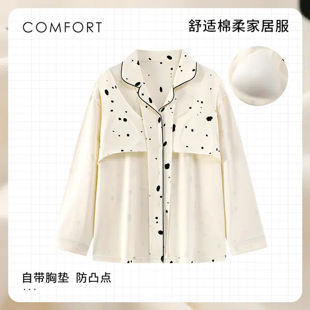 静英鸾 长袖长裤休闲卡通小猫简约家居服睡衣套装 女款