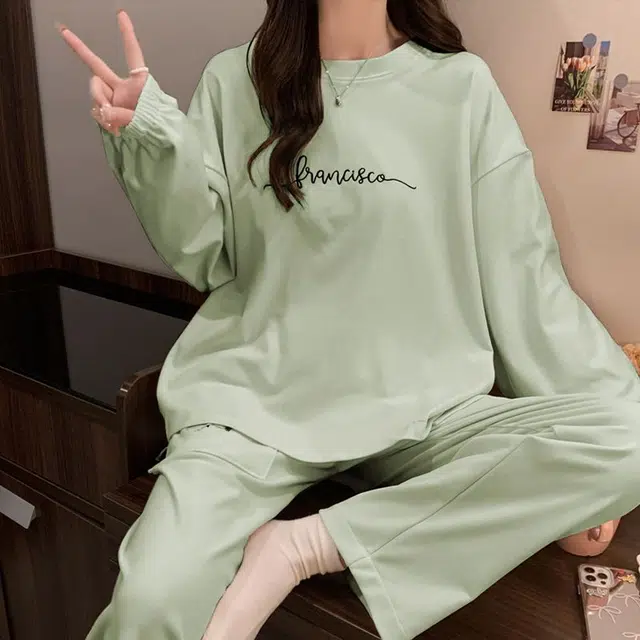 静英鸾 德绒长袖长裤圆领套头纯色简约小清新两件套家居服秋冬季保暖套装 女款