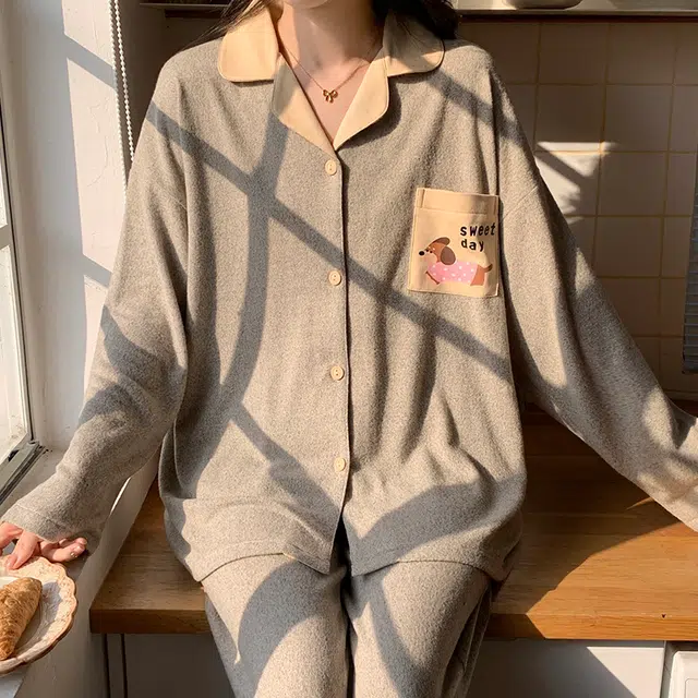 静英鸾 翻领简约休闲时尚卡通小狗亲肤舒适可外穿家居服睡衣套装 女款