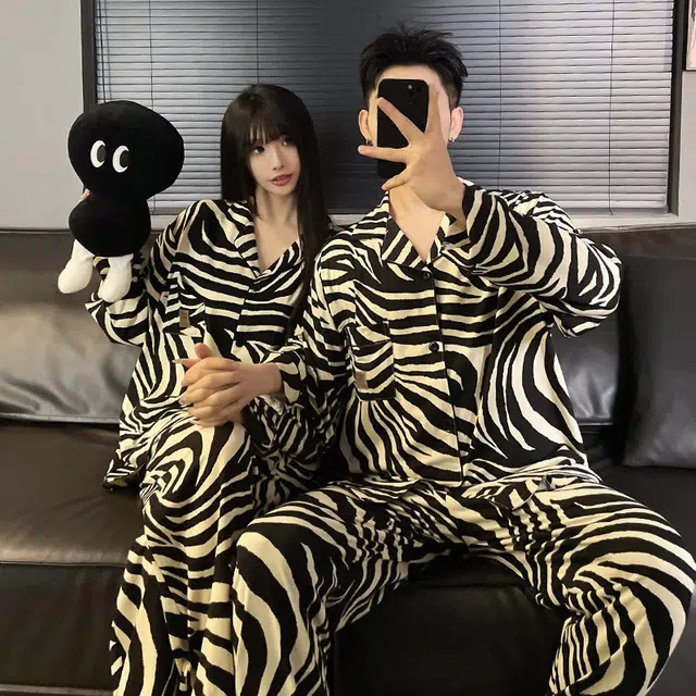 静英鸾 翻领简约风长袖长裤休闲舒适家居服睡衣套装 男女同款