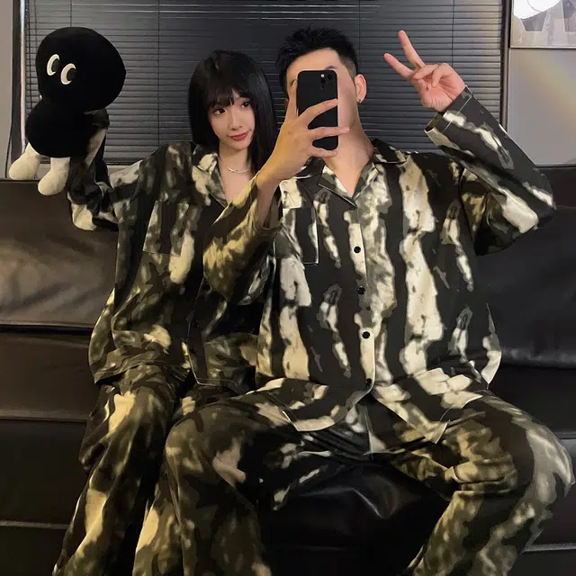 静英鸾 秋季翻领印花时尚简约风休闲舒适家居服睡衣礼盒 男女同款