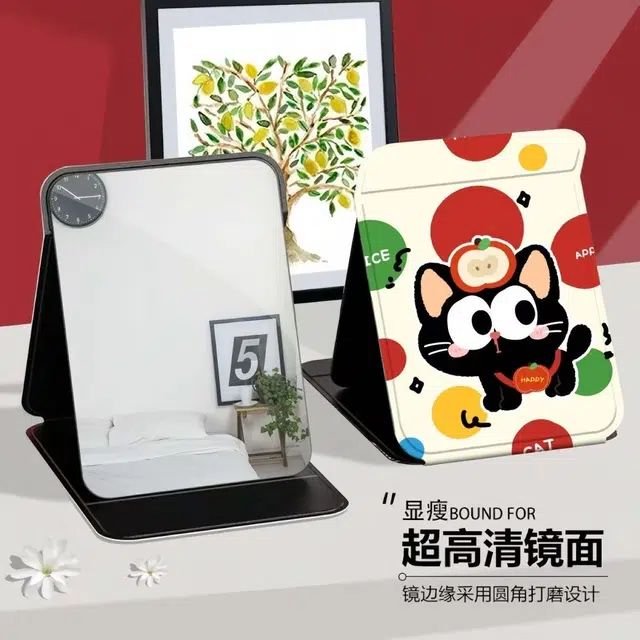 格安诺小猫可爱折叠化妆镜家用随身小镜子桌面折叠镜子化妆镜 折叠镜