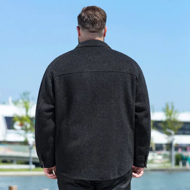 百胜狐 大码男装冬季休闲宽松翻领保暖毛呢大衣 男款