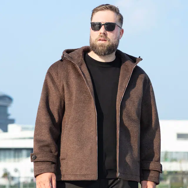 百胜狐 大码男装秋冬胖子加宽松休闲外套面呢大衣 男款