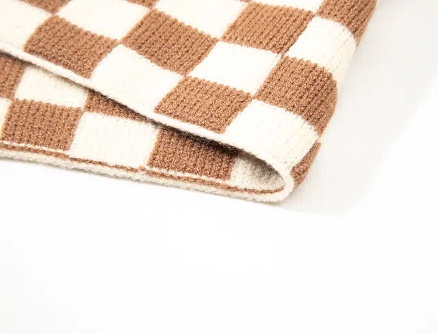 红豆 复古经典棋盘格百搭柔软 涤纶 绒线围巾 男女同款情侣款