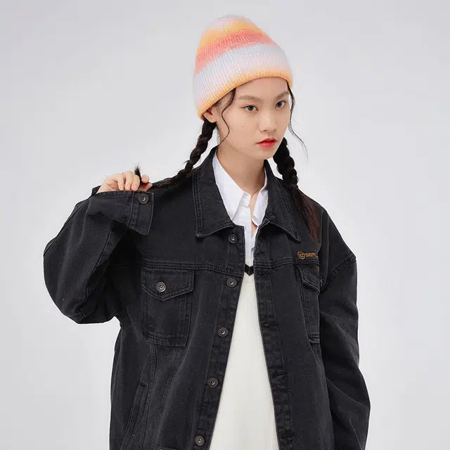 红豆 冬季保暖渐变彩虹扎染针织 腈纶 绒线帽 男女同款情侣款