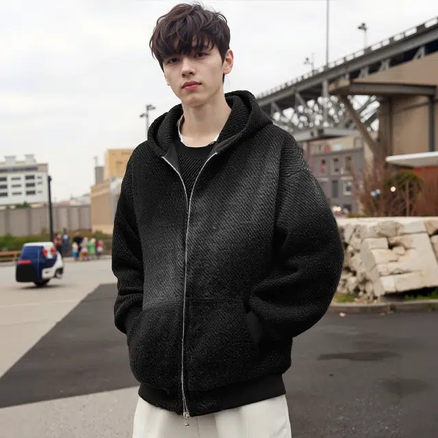 八哥 美式高街基础款经典纯色拼色撞色复古宽松潮流时尚舒适设计感百搭通勤套头简约工装飞行员连帽长袖外套夹克 男女同款