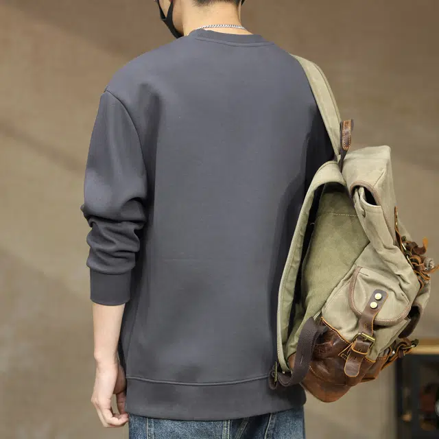 古先森 秋冬款 美式高街纯色百搭基础款印花卫衣 宽松休闲圆领加绒加厚打底衫 男款 质感出街神器