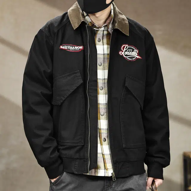 古先森 春秋款 美式经典复古底特律工装夹克 潮牌宽松休闲痞帅飞行员机车服外套 男款