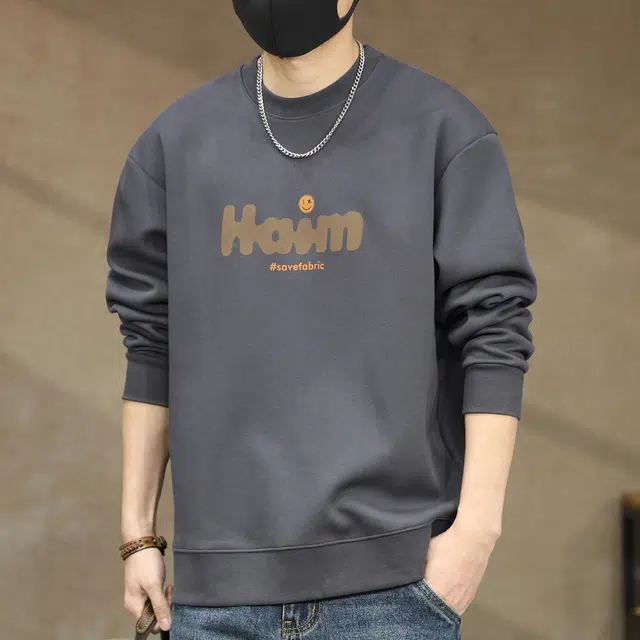 古先森 秋冬款 美式高街纯色百搭基础款印花卫衣 宽松休闲圆领加绒加厚打底衫 男款 质感出街神器