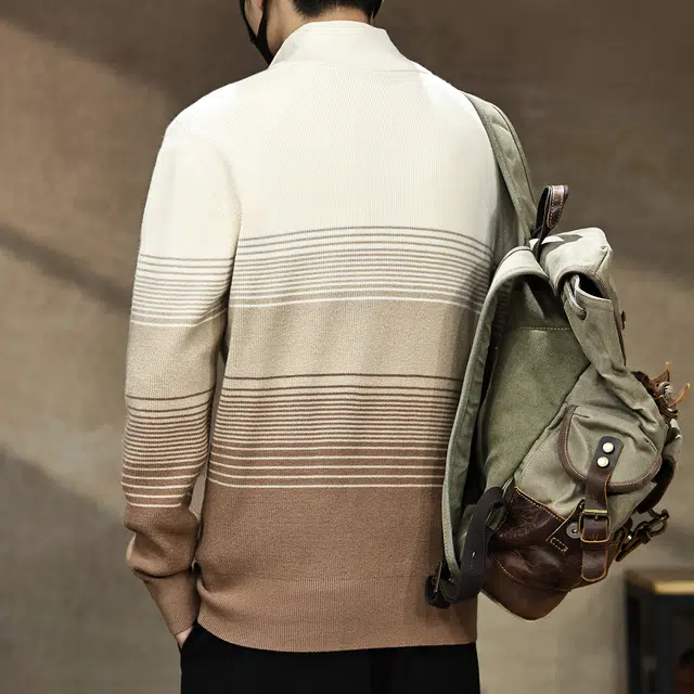 古先森 秋冬款 美式复古渐变色立领针织半拉链毛衣 宽松保暖高级感慵懒风半高领 男款 驼咖色
