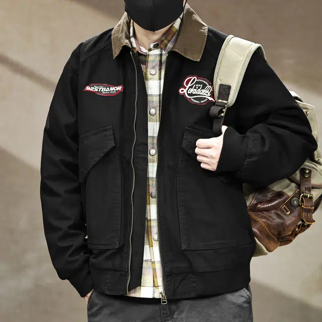 古先森 春秋款 美式经典复古底特律工装夹克 潮牌宽松休闲痞帅飞行员机车服外套 男款