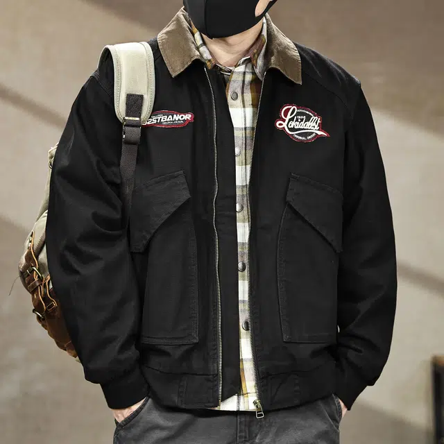 古先森 春秋款 美式经典复古底特律工装夹克 潮牌宽松休闲痞帅飞行员机车服外套 男款