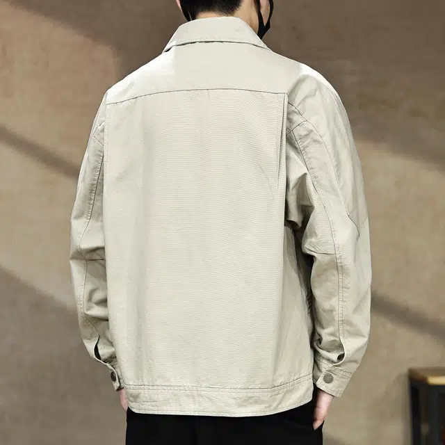 古先森 秋季 美式高端痞帅休闲机车纯棉夹克 宽松外穿松弛感翻领工装长袖外套 男款 浅卡色