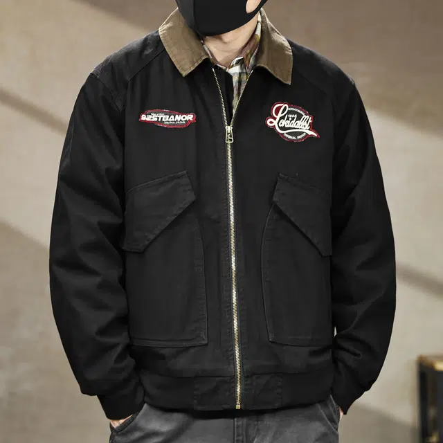 古先森 春秋款 美式经典复古底特律工装夹克 潮牌宽松休闲痞帅飞行员机车服外套 男款