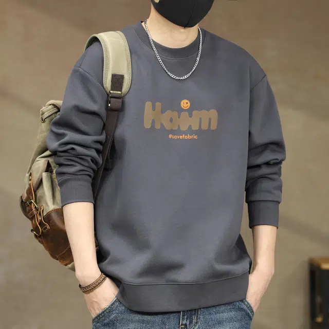 古先森 秋冬款 美式高街纯色百搭基础款印花卫衣 宽松休闲圆领加绒加厚打底衫 男款 质感出街神器