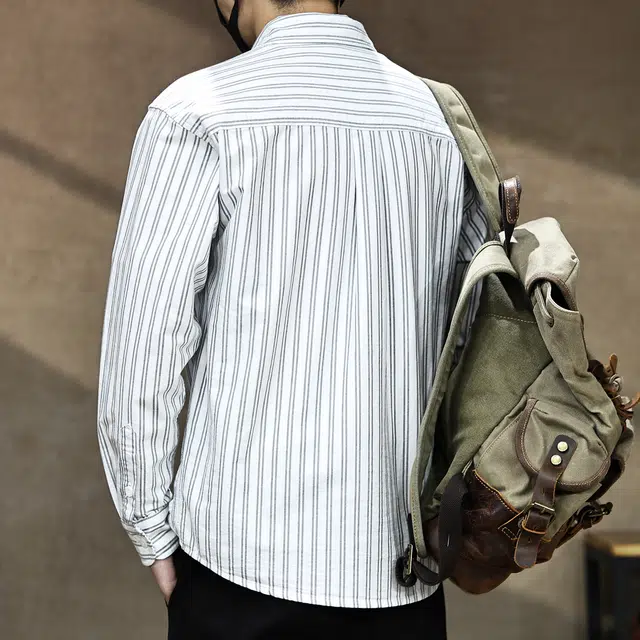 古先森 春秋季 痞帅高级感条纹衬衣纯棉长袖衬衫 慵懒风宽松通勤百搭简约 男款