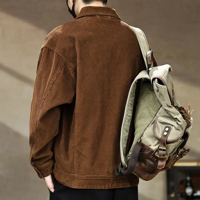古先森 秋冬款 美式复古阿美咔叽工装灯芯绒纯棉夹克 宽松潮牌痞帅休闲外套 男款 咖啡色