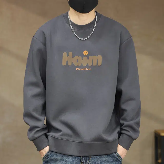 古先森 秋冬款 美式高街纯色百搭基础款印花卫衣 宽松休闲圆领加绒加厚打底衫 男款 质感出街神器