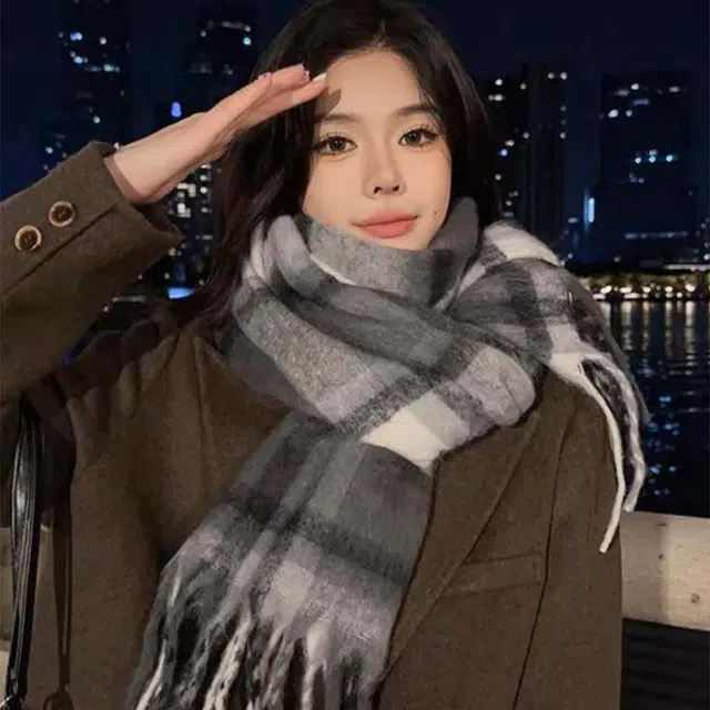 吾皇猫 韩版高级感加厚保暖 聚酯纤维 绒线围巾 男女同款情侣款