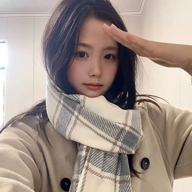 吾皇猫 韩系小清新百搭黑白格纹秋冬柔软保暖加厚 聚酯纤维 绒线围巾 男女同款情侣款