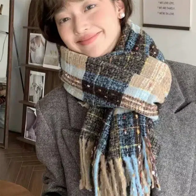 【心动礼盒】 吾皇猫 满目星河小众设计款撞色流苏保暖复古格纹 聚酯纤维 绒线围巾 男女同款情侣款