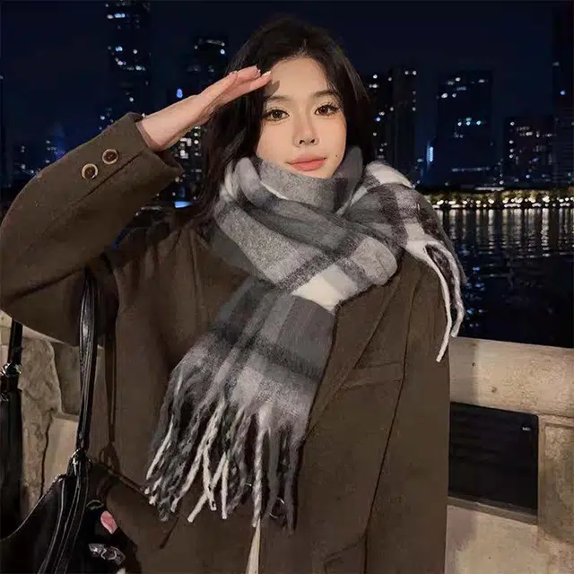 吾皇猫 韩版高级感加厚保暖 聚酯纤维 绒线围巾 男女同款情侣款