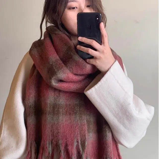 吾皇猫 加厚保暖格子披肩韩版百搭流苏围脖 心动礼盒装 聚酯纤维 绒线围巾 男女同款情侣款