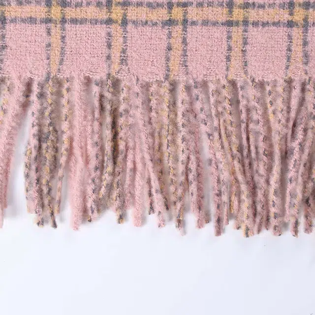 吾皇猫 小清新韩版高级感格纹流苏简约时尚保暖 聚酯纤维 绒线围巾 男女同款情侣款