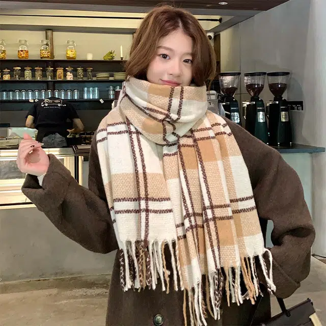 吾皇猫 经典英伦风格子围脖秋冬季高级感保暖复古韩式百搭披肩 心动礼盒装 聚酯纤维 绒线围巾 男女同款情侣款