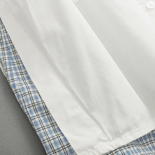 宫奴 日系休闲潮牌复古格子拼接假两件宽松百搭长袖衬衫 男女同款