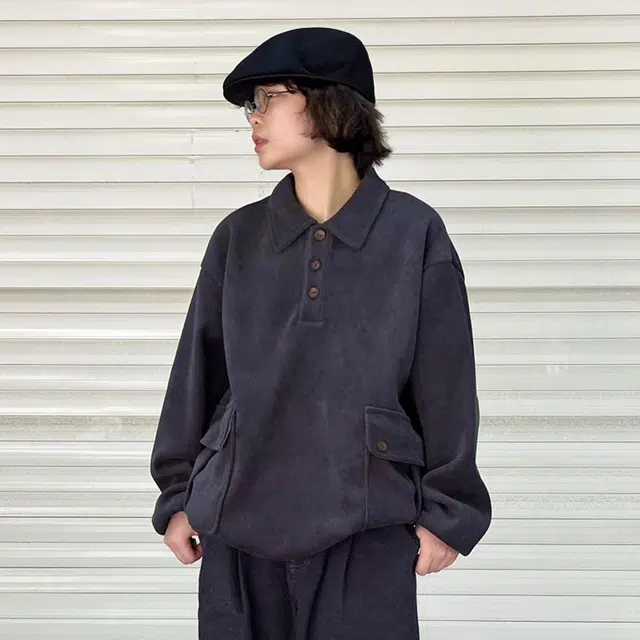 宫奴 潮牌复古水洗宽松百搭大口袋翻领套头加绒卫衣 男女同款