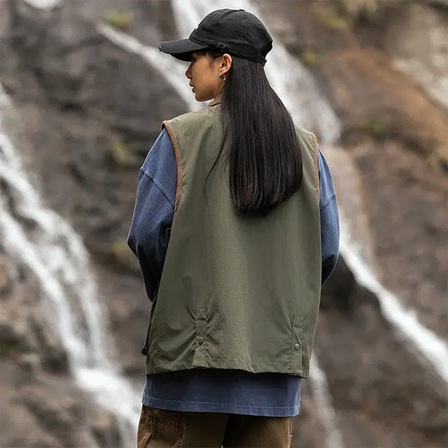 宫奴 潮牌户外机能多口袋复古工装背心坎肩休闲立领外套马甲 男女同款