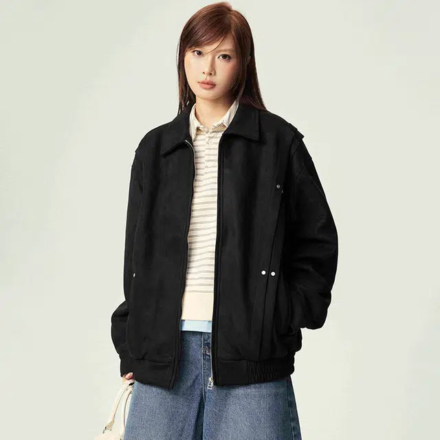 宫奴 日系休闲潮牌小众复古设计感宽松翻领麂皮绒外套夹克 男女同款