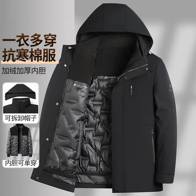 老爷车 冬季加厚内胆可脱卸中年男士商务休闲可单穿外套羽绒服 男款