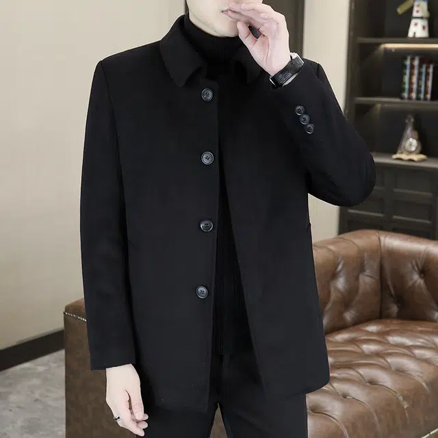 老爷车 双面羊毛呢男士翻领加厚中长款呢子冬季羽绒内胆外套男大衣 男款