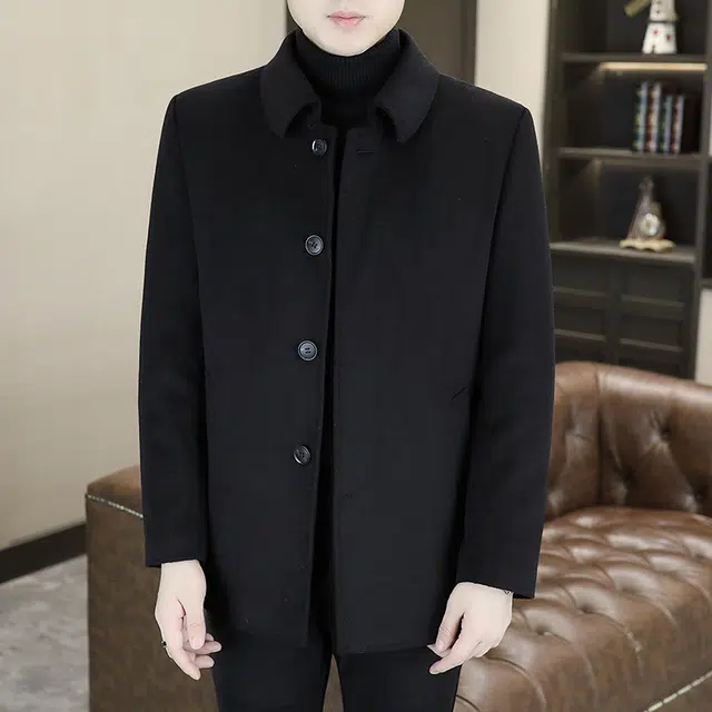 老爷车 双面羊毛呢男士翻领加厚中长款呢子冬季羽绒内胆外套男大衣 男款