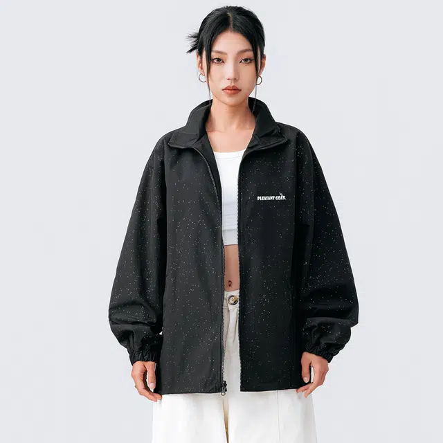 喜羊羊与灰太狼 美式复古学院风高街撞色满天星字母创意卡通趣味灰太狼探头印花设计飞行员教练两面穿外套日常通勤户外防风运动百搭夹克 男女同款