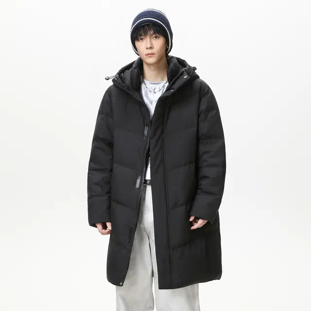 洋气先生 美式高街潮牌户外日常通勤纯色拉中长款工装无性别主义防风保暖连帽面包服简约潮流时尚百搭上衣外套羽绒服 男女同款