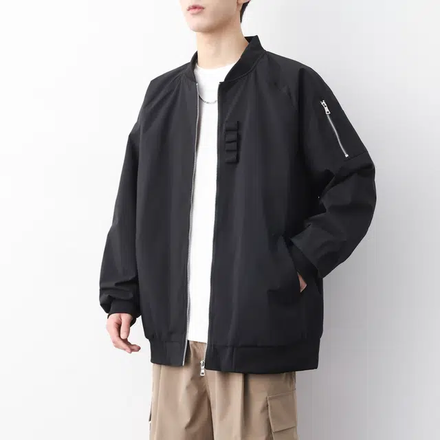 洋气先生 美式复古高街潮牌可二开棒球服设计拉链纯色长袖舒适保暖防风日常户外通勤徒步无性别主义简约百搭工装外套夹克 男女同款