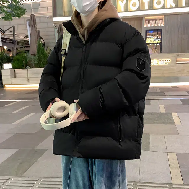 洋气先生 美式高街复古简约纯色基础款无性别主义加厚加绒保暖宽松潮流棉衣日常通勤百搭潮牌休闲防风立领臂章长袖棉服 男女同款