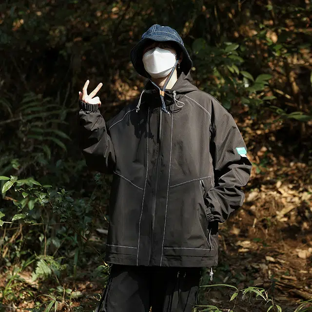 洋气先生 洋气美式复古系列潮牌连帽纯色设计痞帅高级感加绒长袖上衣休闲舒适防风日常通勤徒步无性别主义简约百搭工装外套夹克 男女同款